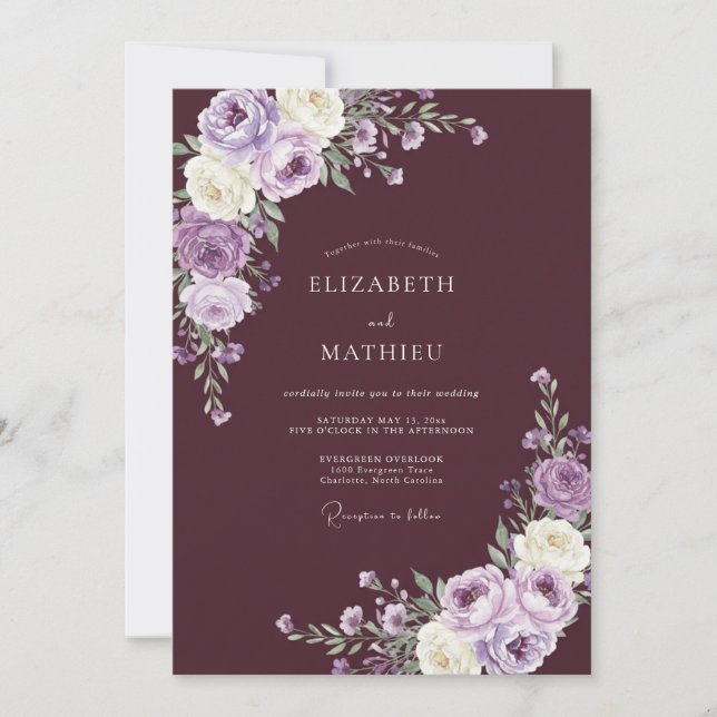 Invitación Boda de invierno lujosa de ciruela (Anverso)
