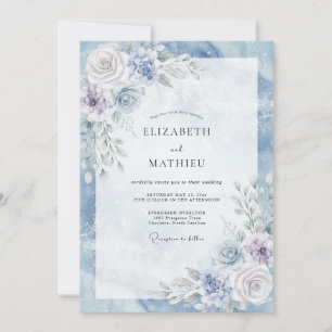 Invitación Boda de invierno luminosa azul acero