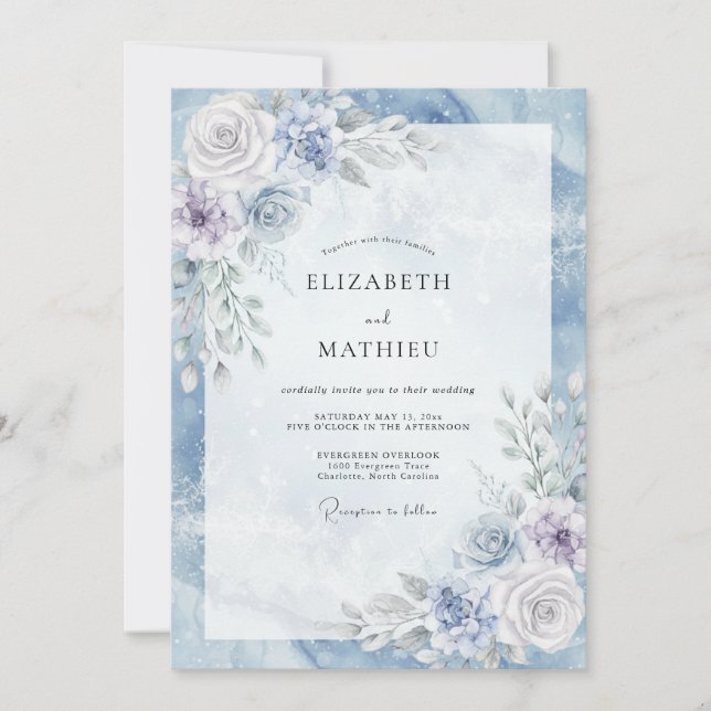 Invitación Boda de invierno luminosa azul acero (Anverso)