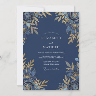 Invitación Boda de invierno luminosa azul marino