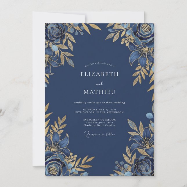 Invitación Boda de invierno luminosa azul marino (Anverso)