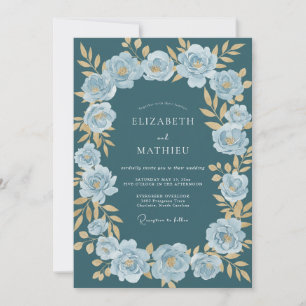 Invitación Boda de invierno luminosa en azul teal oscuro