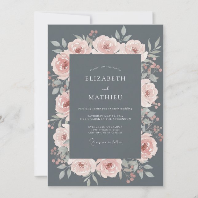 Invitación Boda de invierno luminosa en gris carbón (Anverso)
