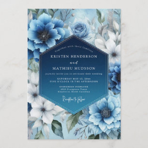 Invitación Boda de invierno lustrosa azul acero