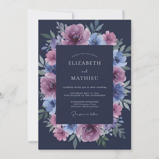 Invitación Boda de invierno lustrosa azul marino (Anverso)