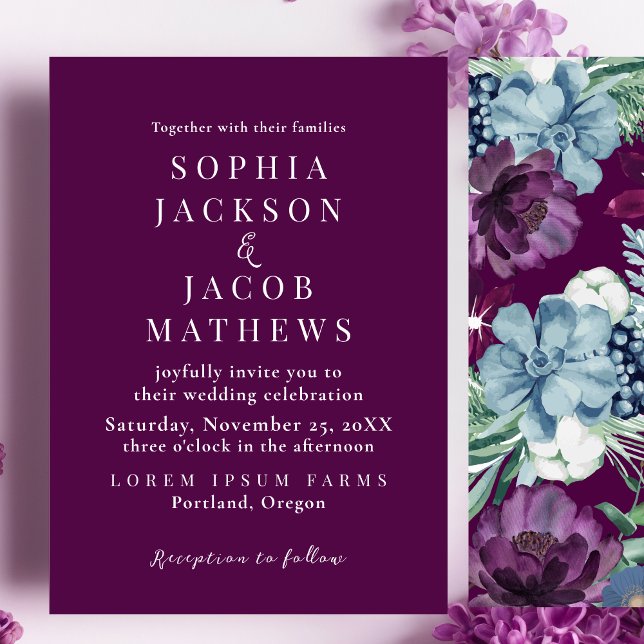 Invitación Boda de invierno magenta brillante y floral brilla (Subido por el creador)