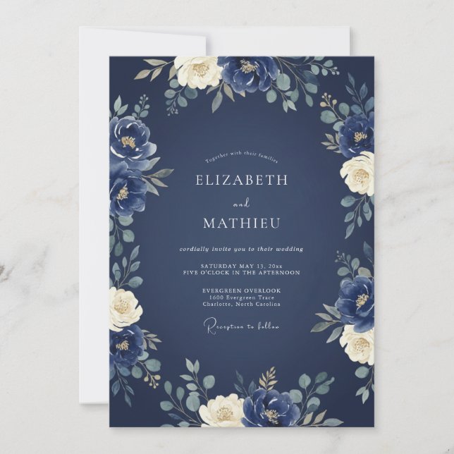 Invitación Boda de invierno magnífica azul marino (Anverso)