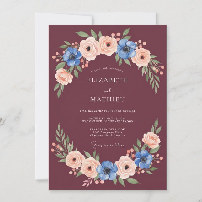 Invitación Boda de invierno magnífica de Borgoña (Anverso)
