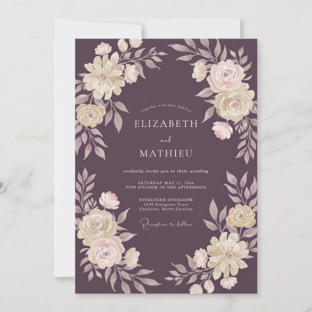 Invitación Boda de invierno majestuosa berenjena (Anverso)