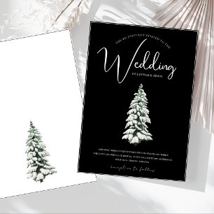 Invitación Boda de invierno minimalista de pino nevado negro