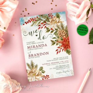 Invitación Boda De Invierno Mistletoe De Flor Rústica Y Nieve