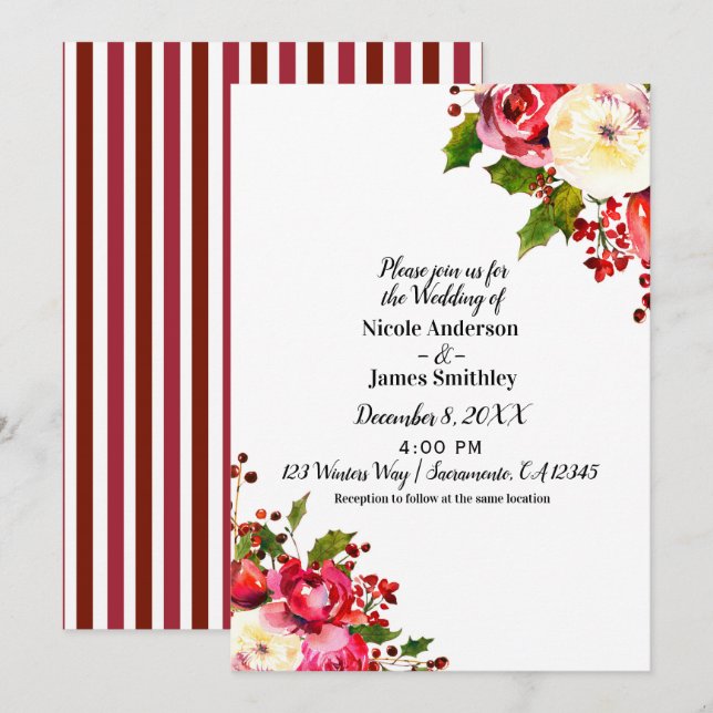 Invitación Boda de invierno moderna floral de Navidad (Anverso / Reverso)