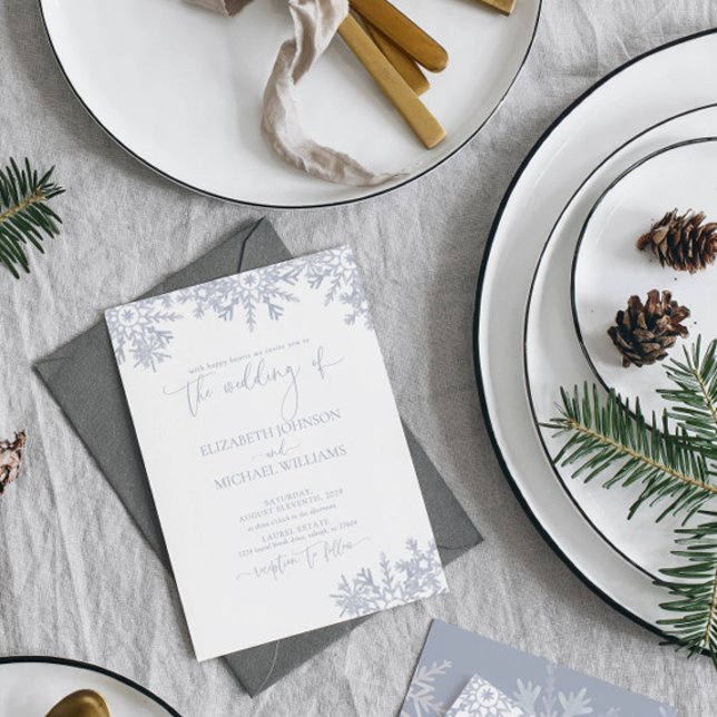 Invitación Boda de invierno moderna y agitada con copos de ni (Embrace the magic: Join us for a winter wonderland wedding)