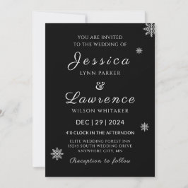 Invitación Boda de invierno moderna y elegante en blanco y ne