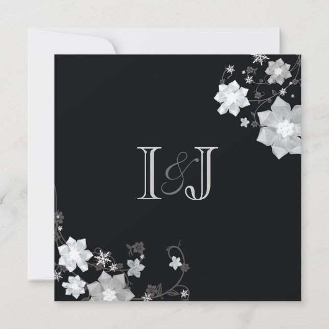 Invitación Boda de Invierno Monogramada en Blanco y Negro (Anverso)