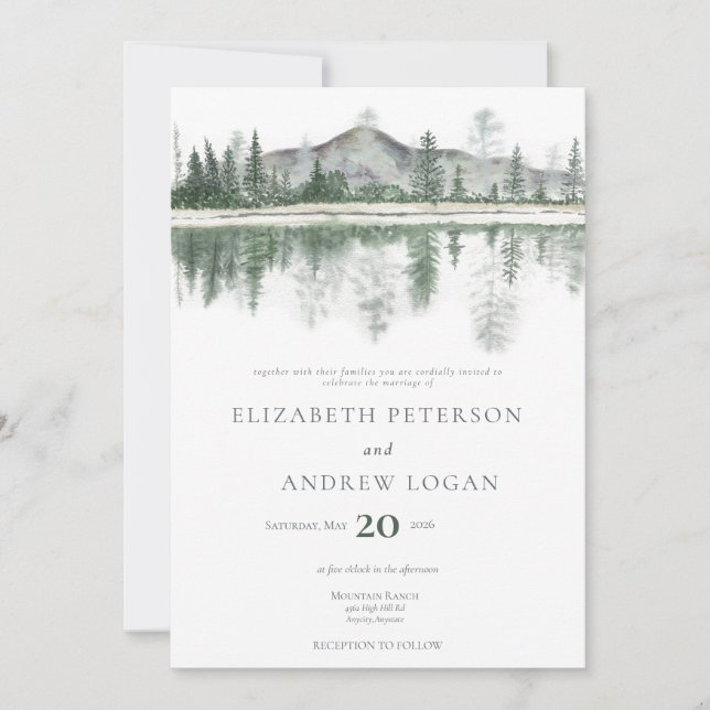 Invitación Boda de invierno | Montañas Rústicas (Anverso)