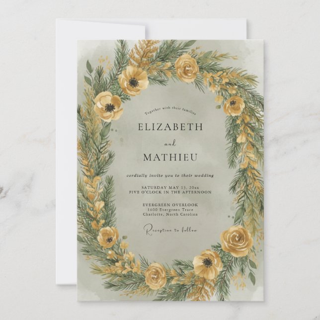 Invitación Boda de invierno Mostaza Perenne (Anverso)