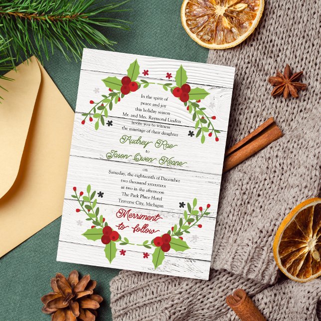 Invitación Boda De Invierno/Navidades De Holiday Joy Poinsett (Subido por el creador)