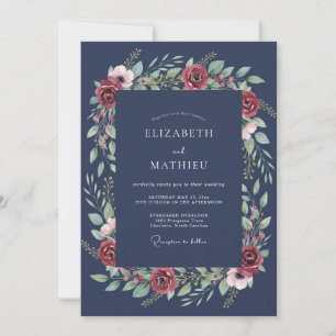 Invitación Boda de invierno Navy Rose