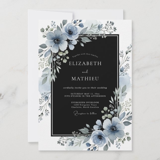 Invitación Boda de invierno negra prístina (Anverso)
