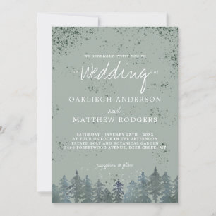 Invitación Boda de invierno nevada en un bosque verde de caza