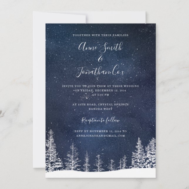 Invitación Boda de Invierno Nieve Estrellas de la Marina Boda (Anverso)