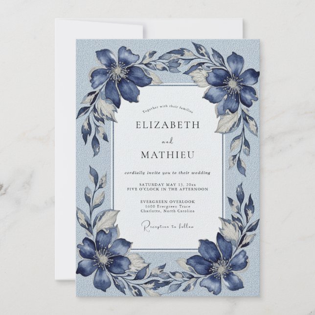Invitación Boda de invierno noble azul marino (Anverso)