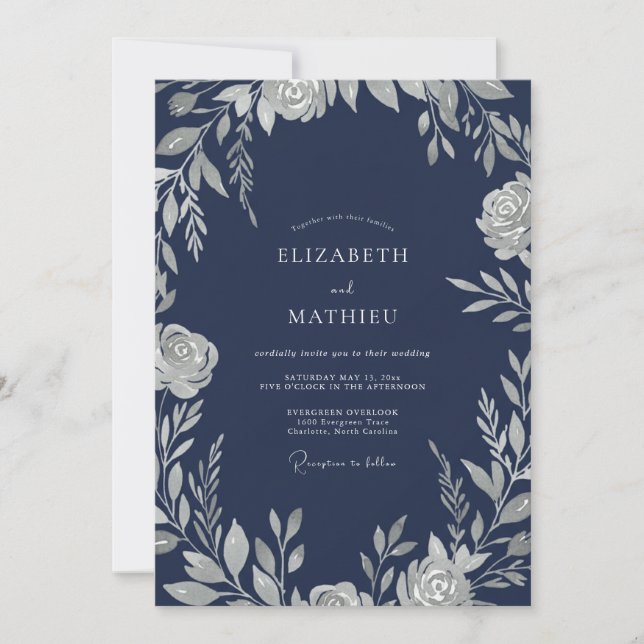 Invitación Boda de invierno noble de la marina (Anverso)