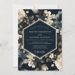Invitación Boda de invierno opulenta de azul medianoche