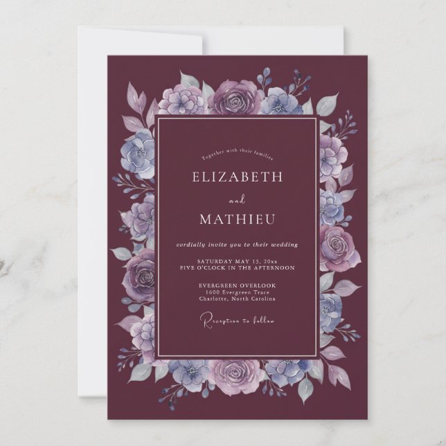 Invitación Boda de invierno opulenta de Borgoña (Anverso)
