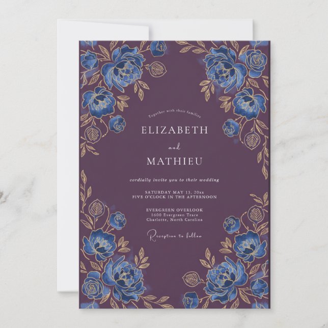 Invitación Boda de invierno opulenta de ciruela (Anverso)