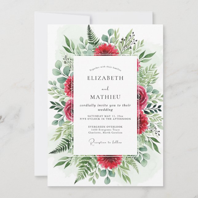 Invitación Boda de invierno opulenta y carmesí (Anverso)