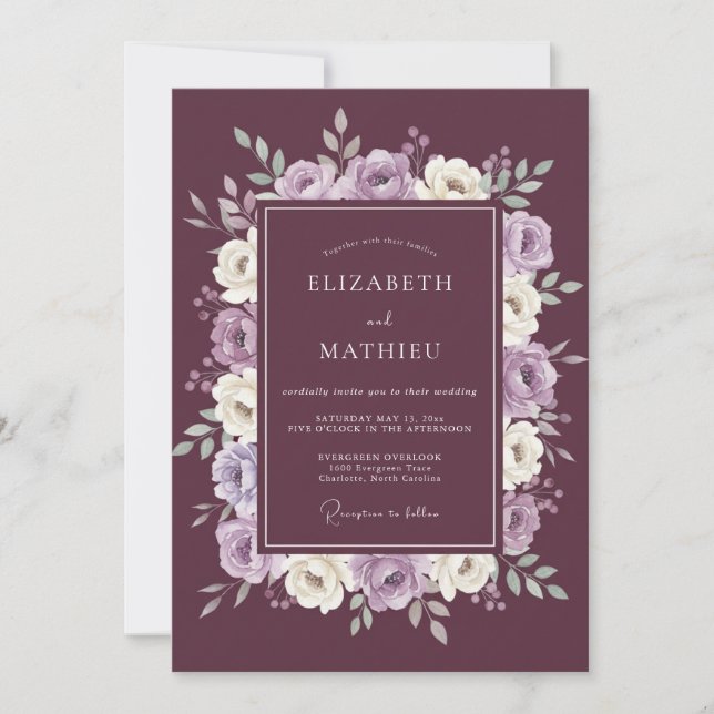 Invitación Boda de invierno ornamentada con ciruela (Anverso)