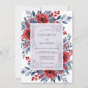 Invitación Boda de invierno ornamentada de pizarra carmesí