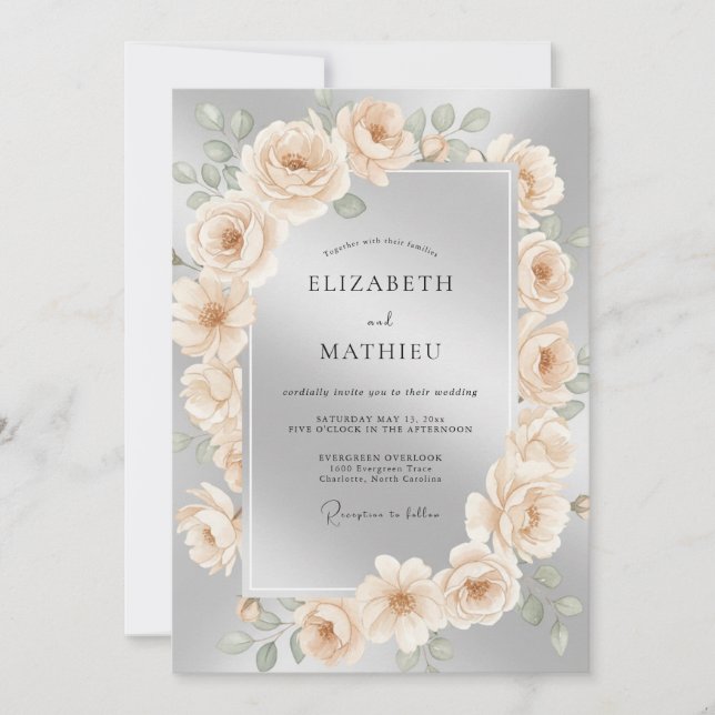 Invitación Boda de invierno ornamentada en plata (Anverso)