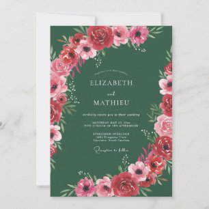 Invitación Boda de invierno ornamentada en verde cazador