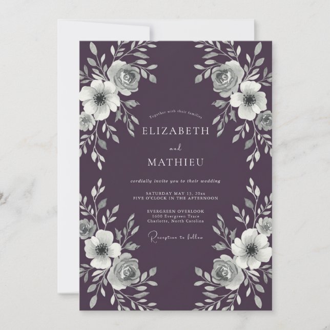 Invitación Boda de Invierno Ornata de Berenjena (Anverso)
