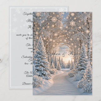Invitación Boda de invierno Pinos Copos de nieve Luces bonita