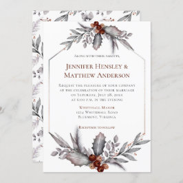 Invitación Boda de Invierno Plata, Gris Azul, Rusty Brown