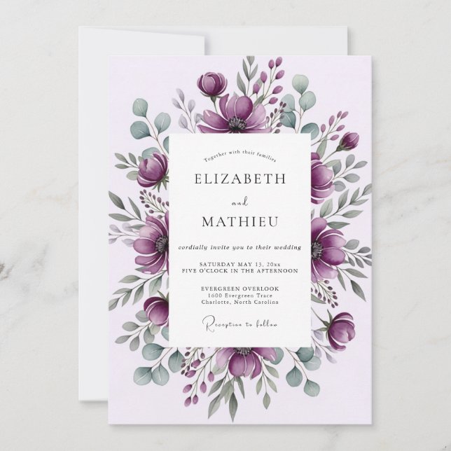 Invitación Boda de invierno Plum Moody (Anverso)