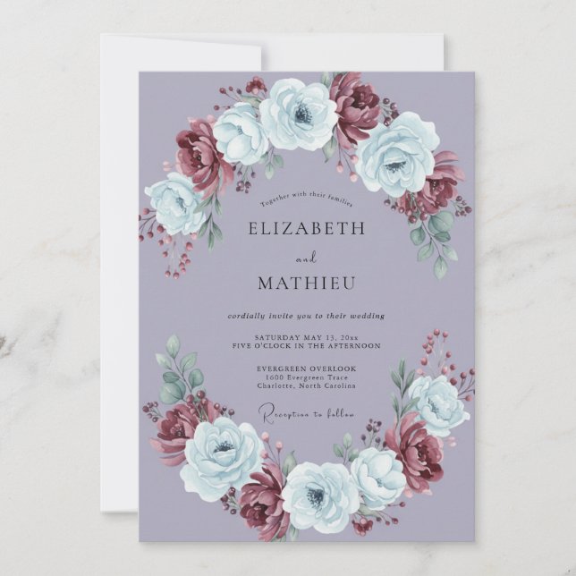 Invitación Boda de invierno poética lavanda (Anverso)