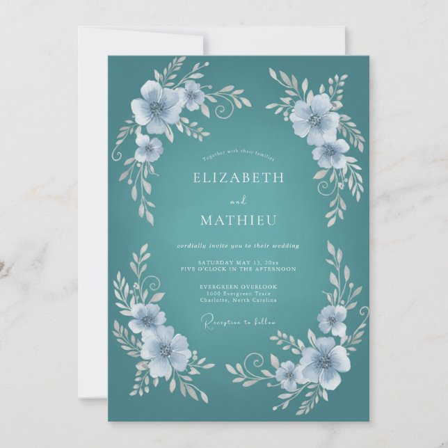 Invitación Boda de invierno pulida en cian (Anverso)