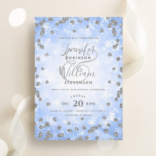 Invitación Boda de Invierno Purpurina Azul Plata Festiva