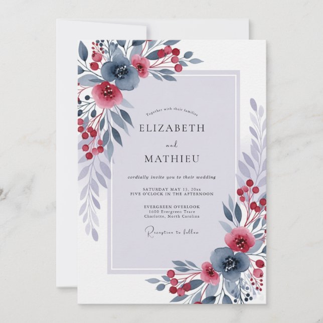 Invitación Boda de invierno radiante azul pizarra (Anverso)