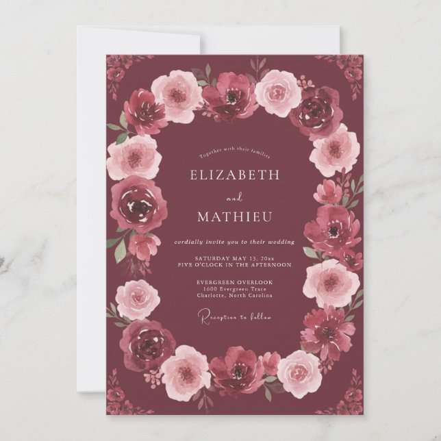 Invitación Boda de invierno radiante de Borgoña (Anverso)