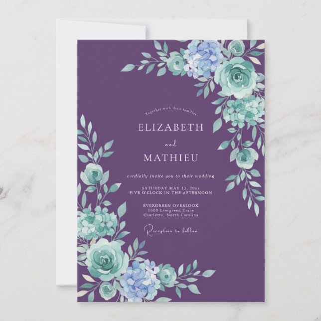 Invitación Boda de invierno radiante púrpura (Anverso)