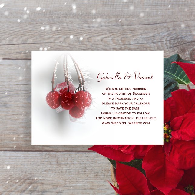 Invitación Boda de Invierno Red Frosty Berries salva la fecha (Subido por el creador)