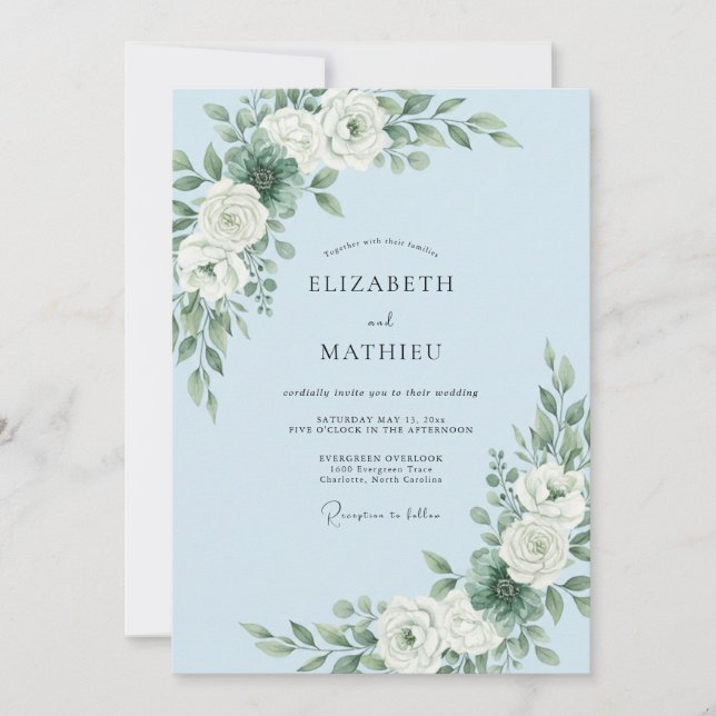 Invitación Boda de invierno refinada azul cielo (Anverso)