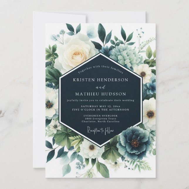 Invitación Boda de Invierno Refinada Azul Marino (Anverso)