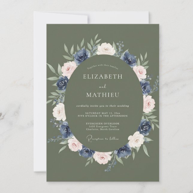 Invitación Boda de invierno refinada en verde oliva (Anverso)